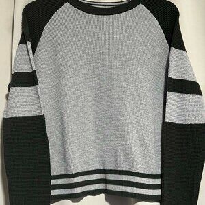 Pulse Boutique Waffle Knit Long Sleeve Top Blue/Grey Size L